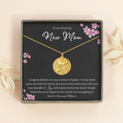 To an Amazing New Mom Embossed 3D Birth Flower Necklace