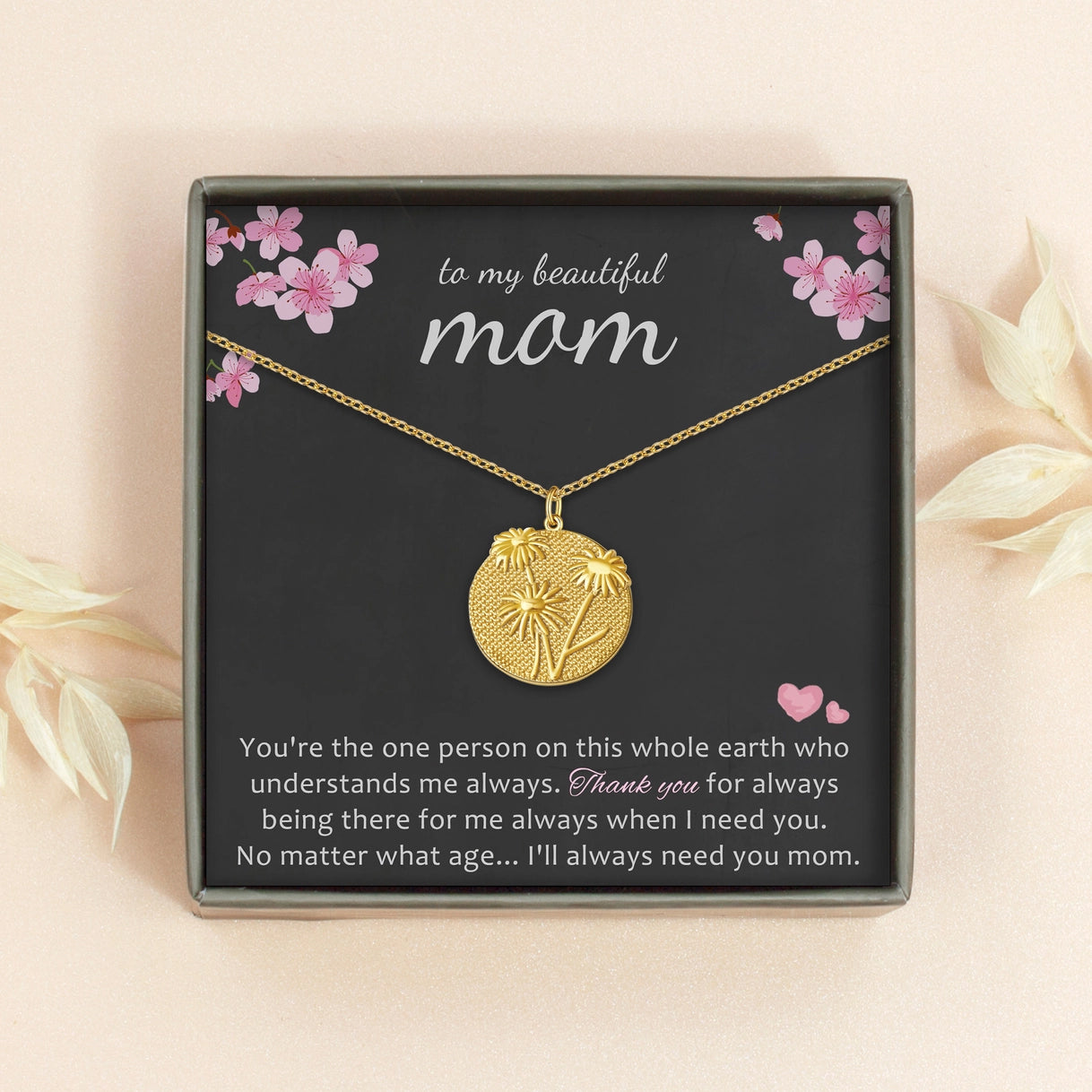 "To the Best Mother" 3D Birth Flower Necklace