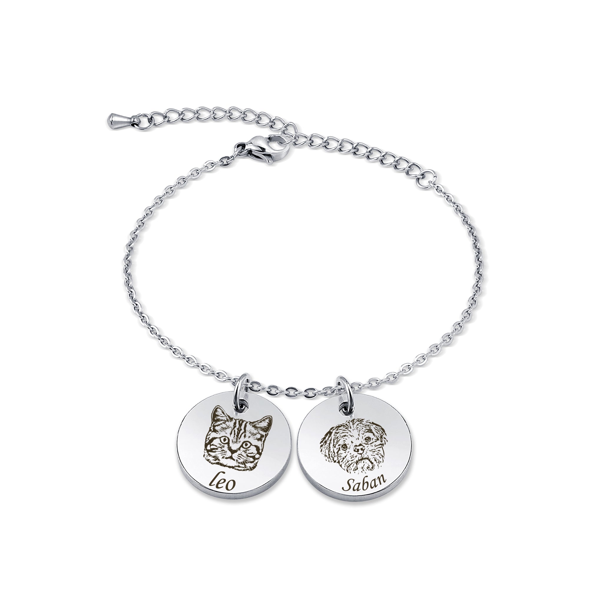 Personalized Pet Portrait Stainless Steel Charm Bracelet