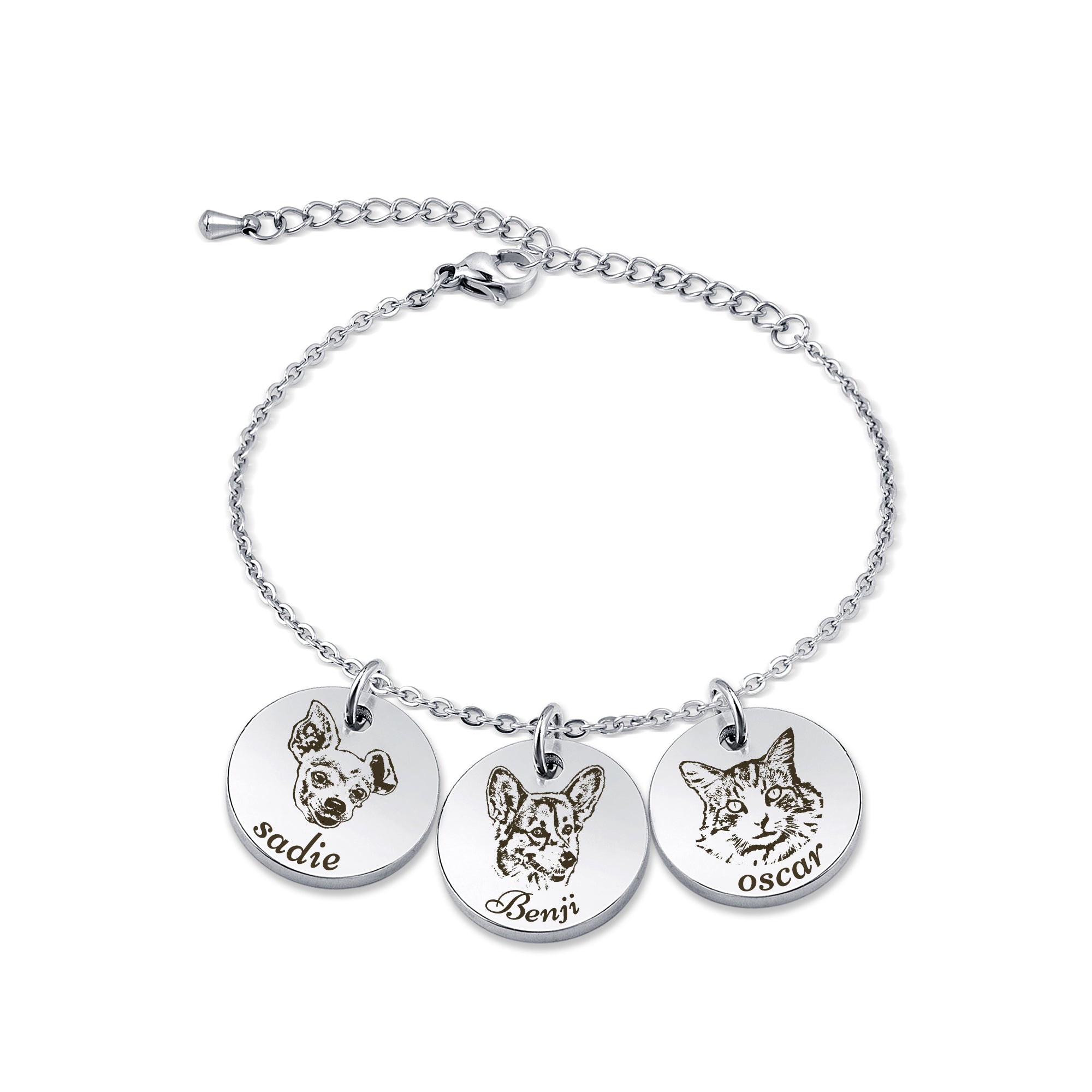 Personalized Pet Portrait Stainless Steel Charm Bracelet