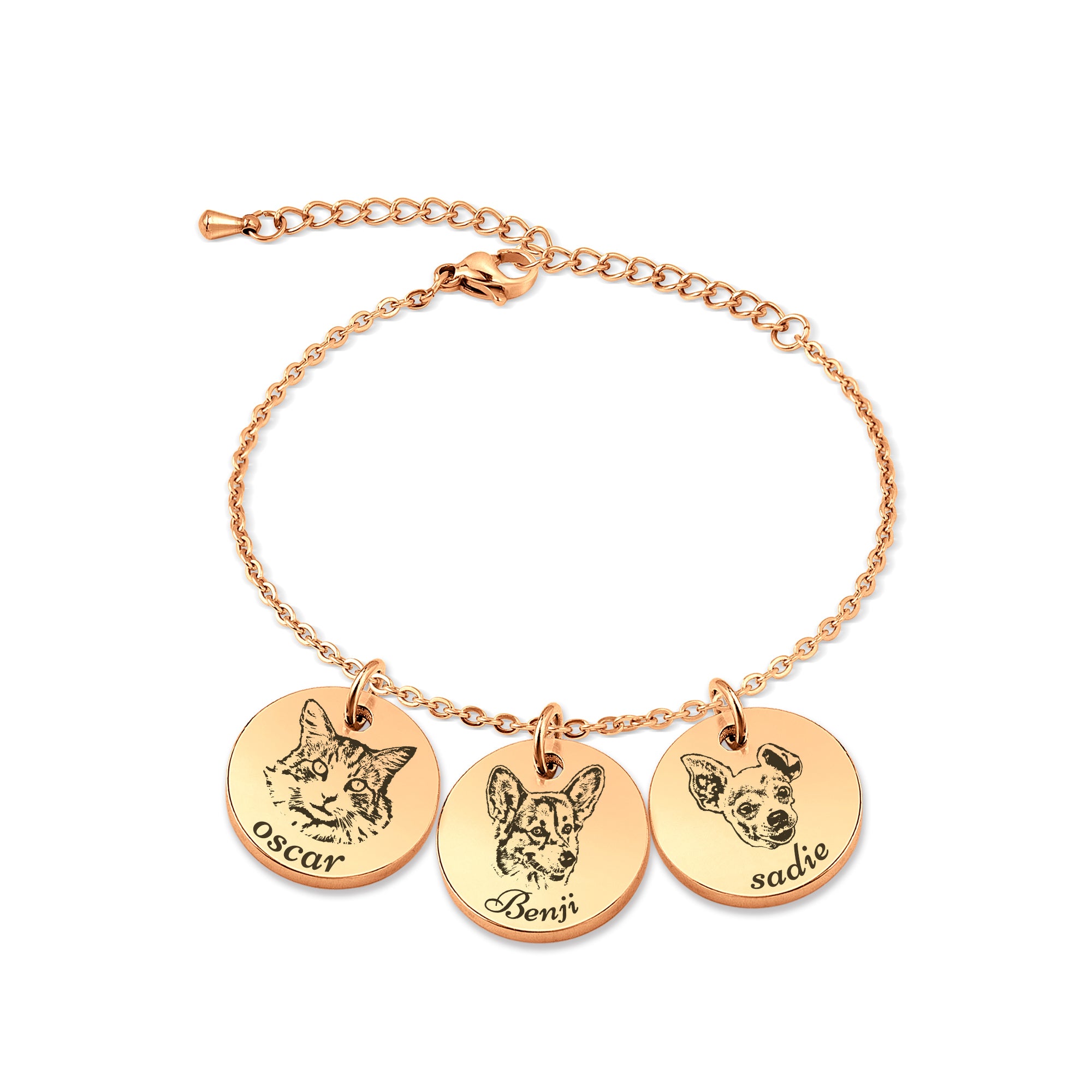 Personalized Pet Portrait Stainless Steel Charm Bracelet