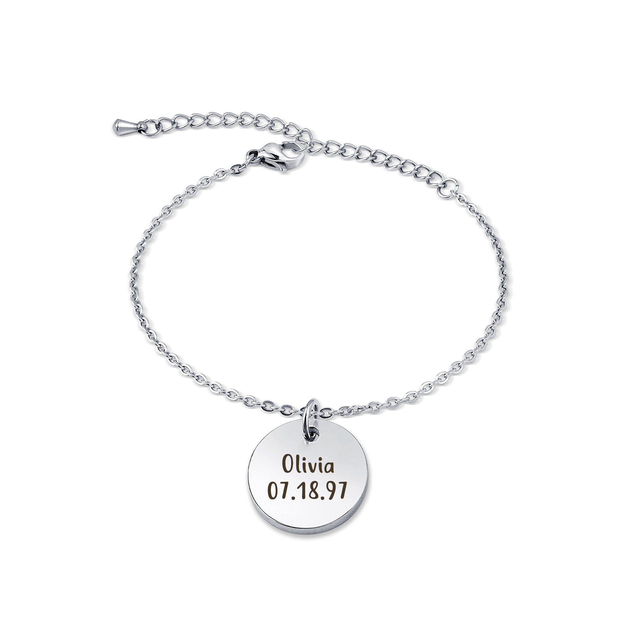 Personalized Round Charm Chain Bracelet