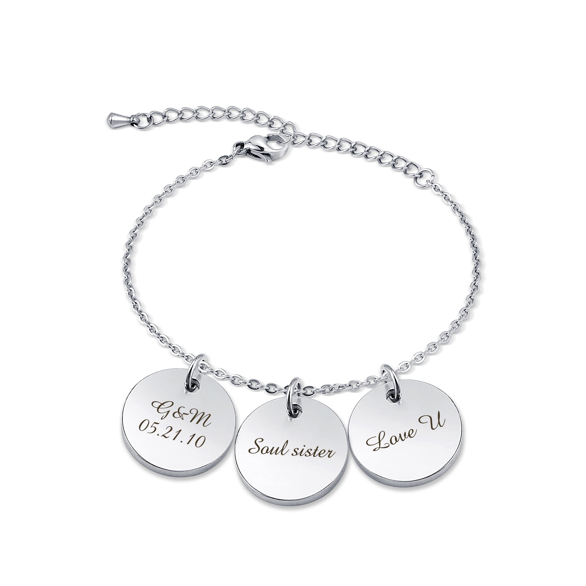 Personalized Round Charm Chain Bracelet
