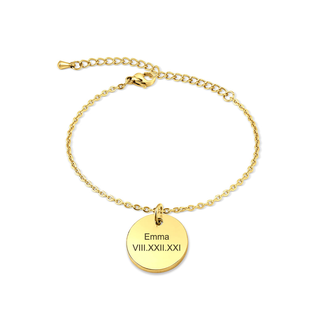 Personalized Round Charm Chain Bracelet