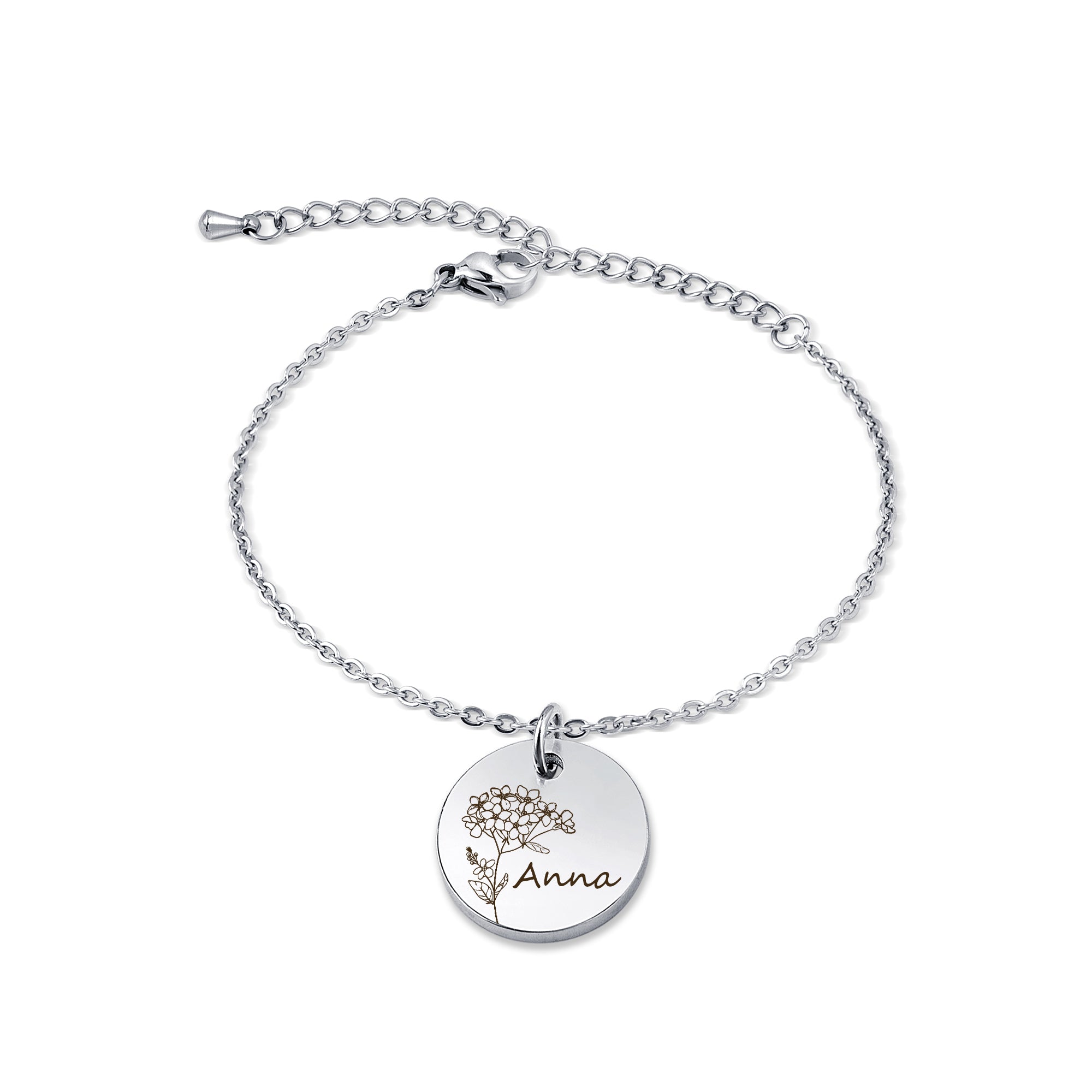 Custom Birth Flower Charm Stainless Steel Bracelet
