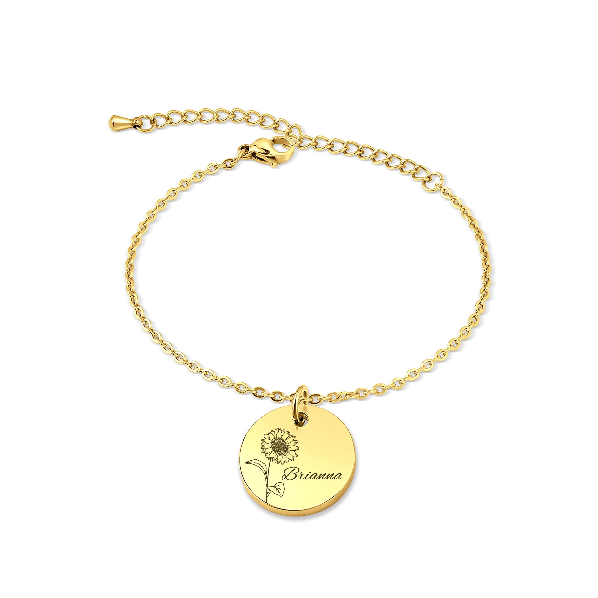 Custom Birth Flower Charm Stainless Steel Bracelet