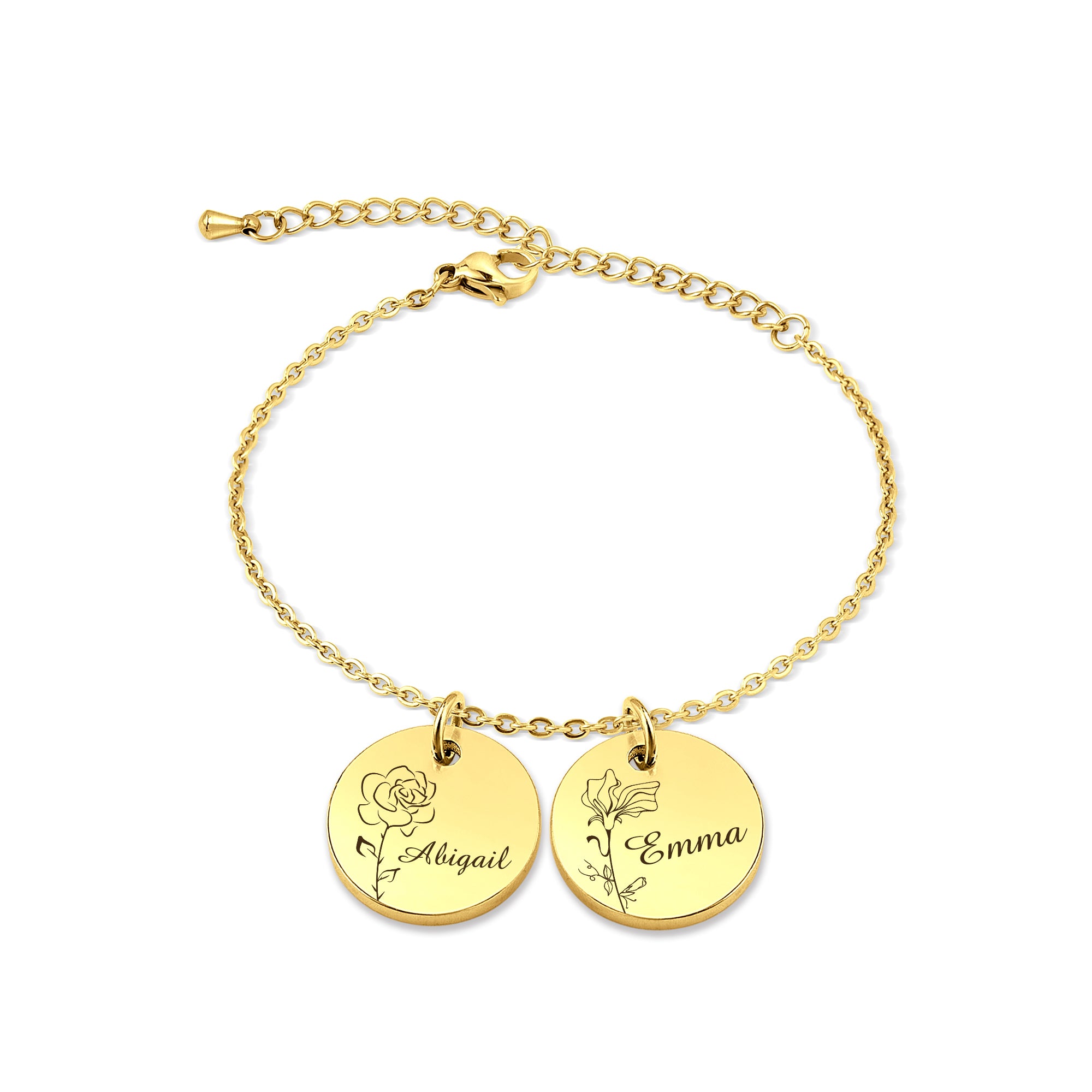 Custom Birth Flower Charm Stainless Steel Bracelet