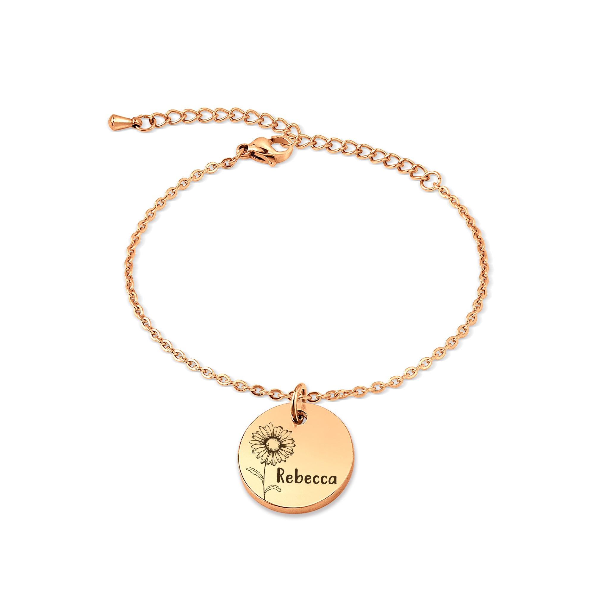 Custom Birth Flower Charm Stainless Steel Bracelet