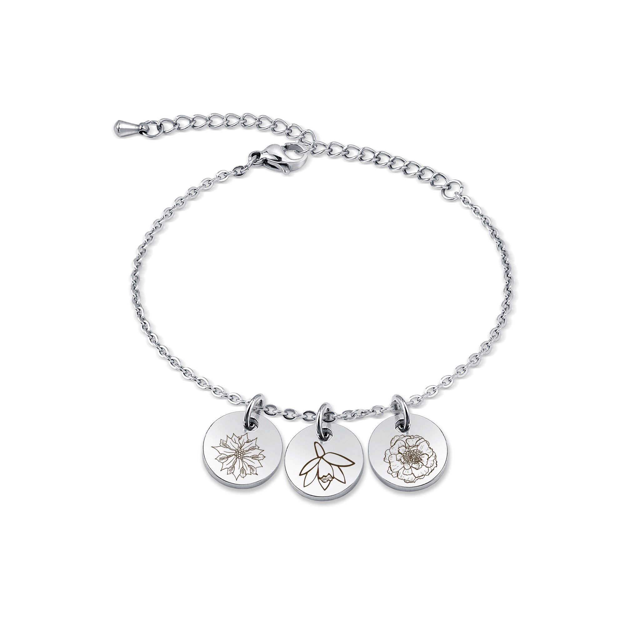 Custom Birth Flower Mini Charm Stainless Steel Bracelet