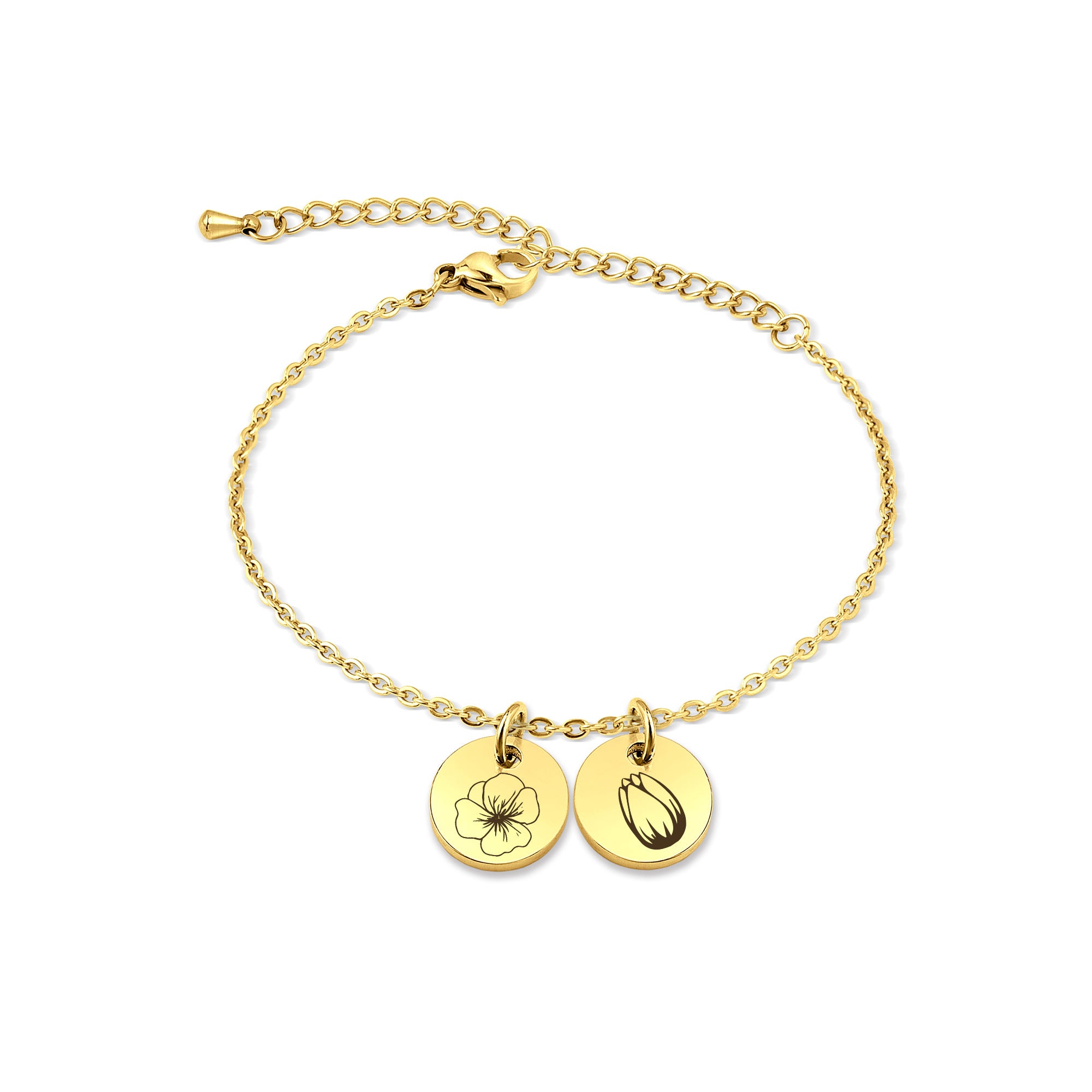 Custom Birth Flower Mini Charm Stainless Steel Bracelet