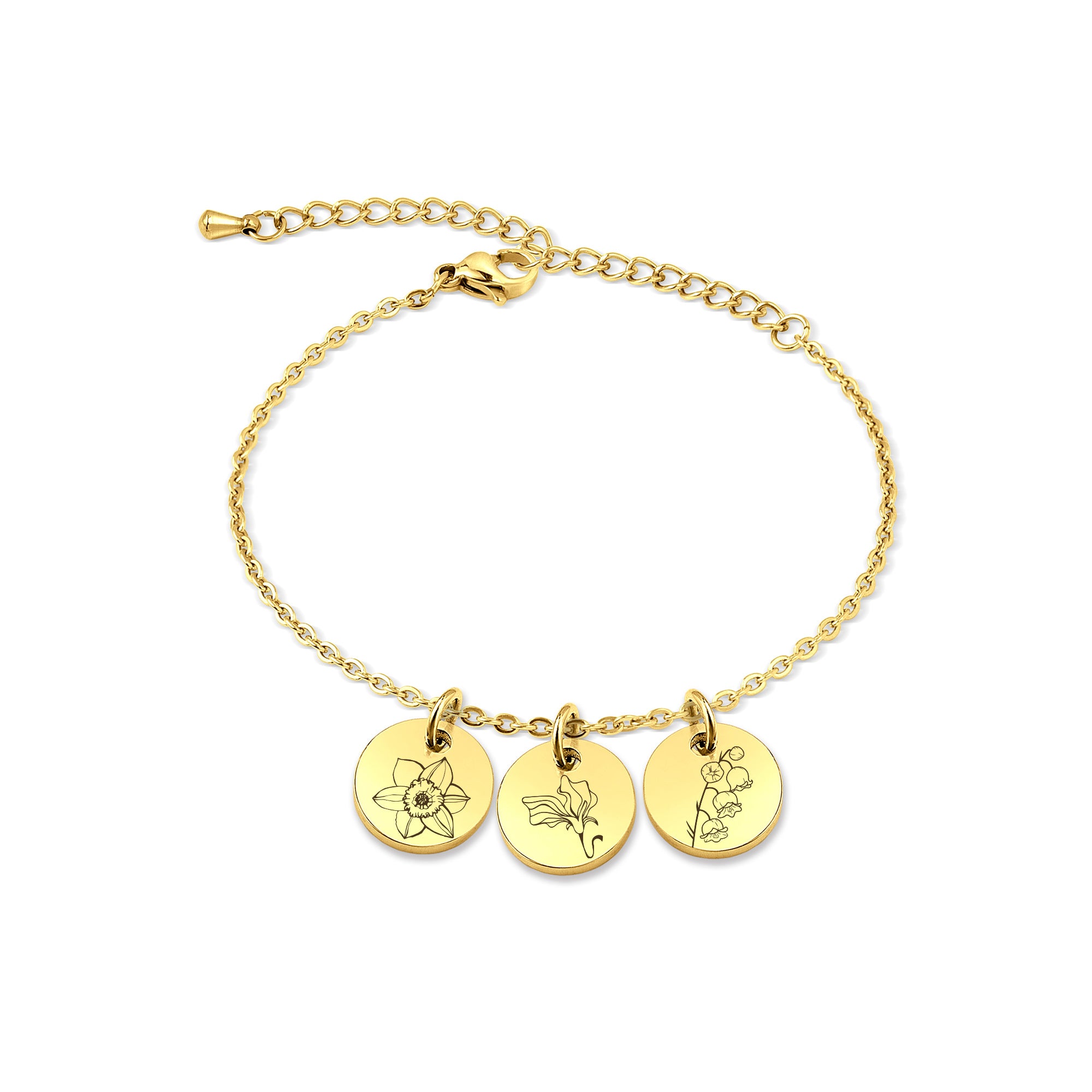 Custom Birth Flower Mini Charm Stainless Steel Bracelet