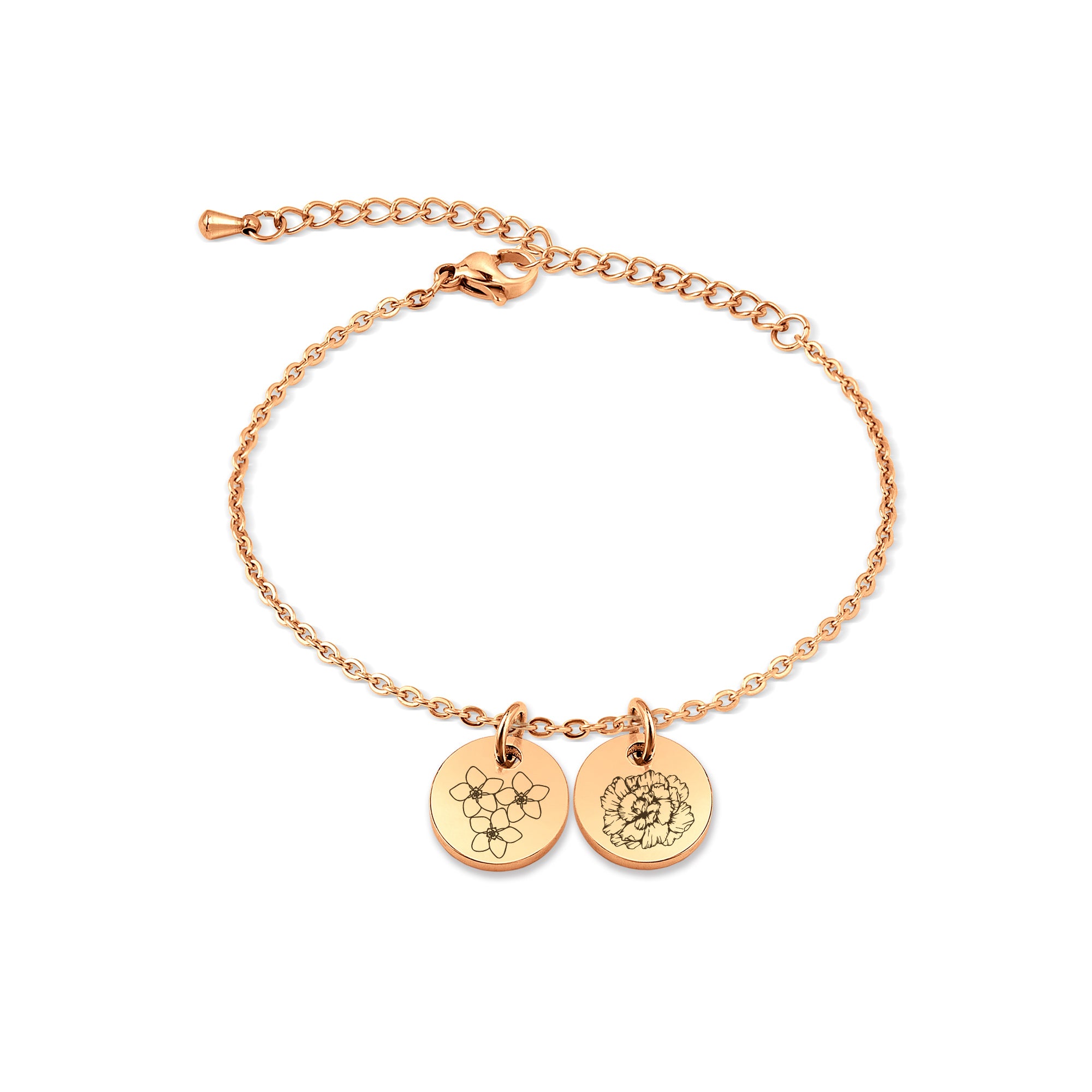 Custom Birth Flower Mini Charm Stainless Steel Bracelet