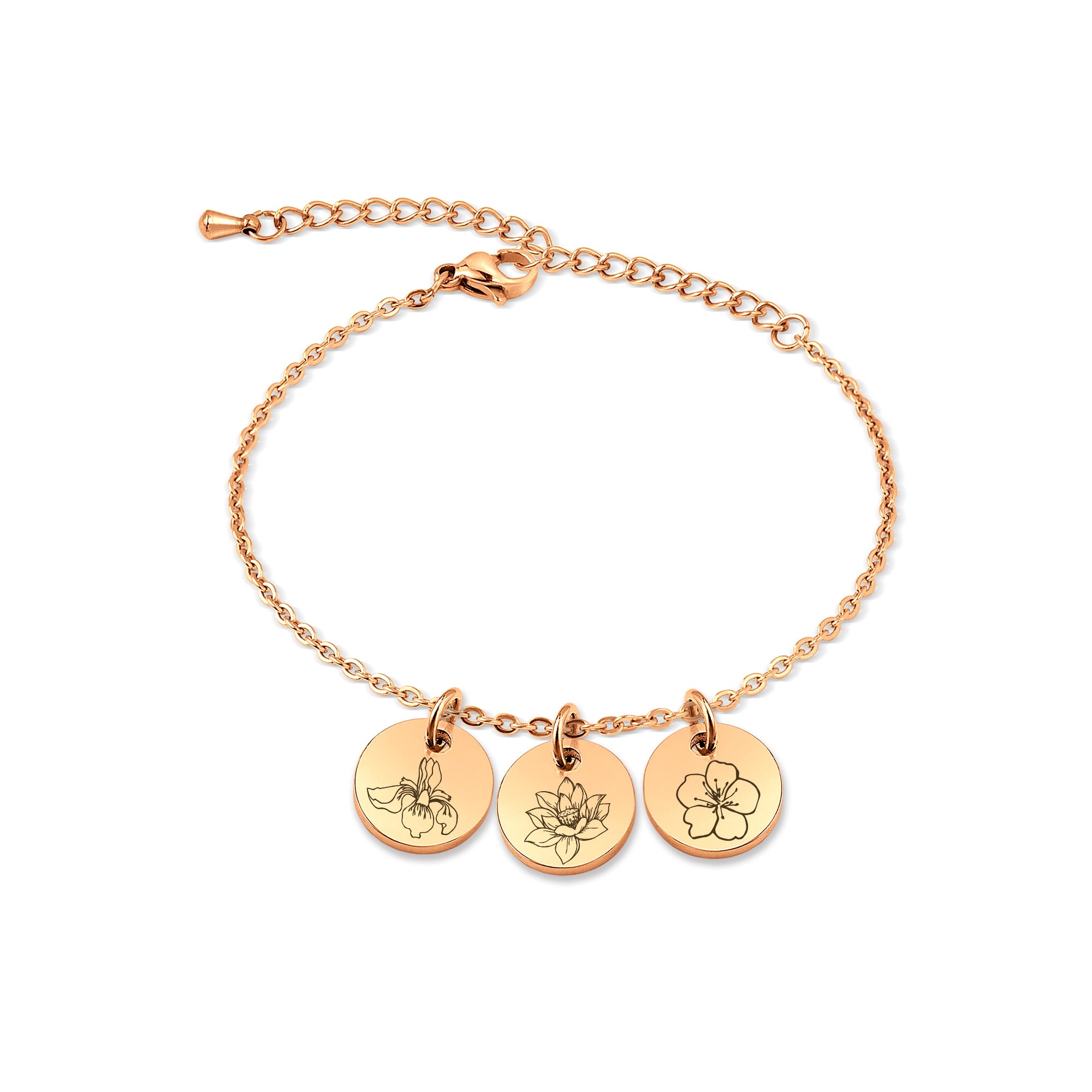 Custom Birth Flower Mini Charm Stainless Steel Bracelet
