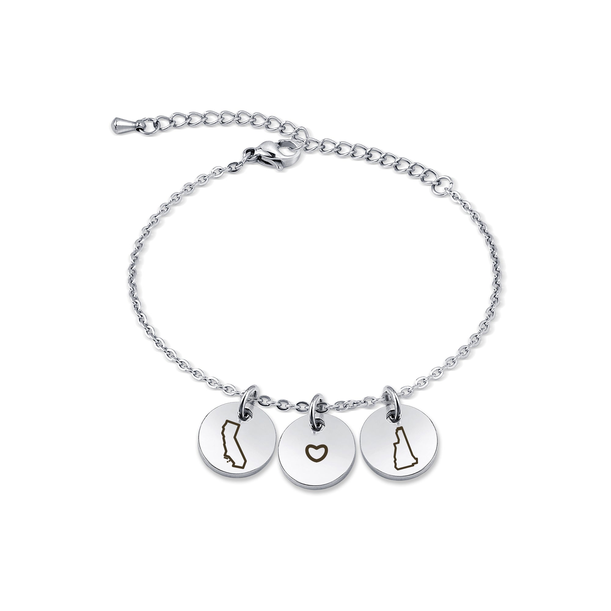 Custom Long Distance Mini Charm Stainless Steel Bracelet