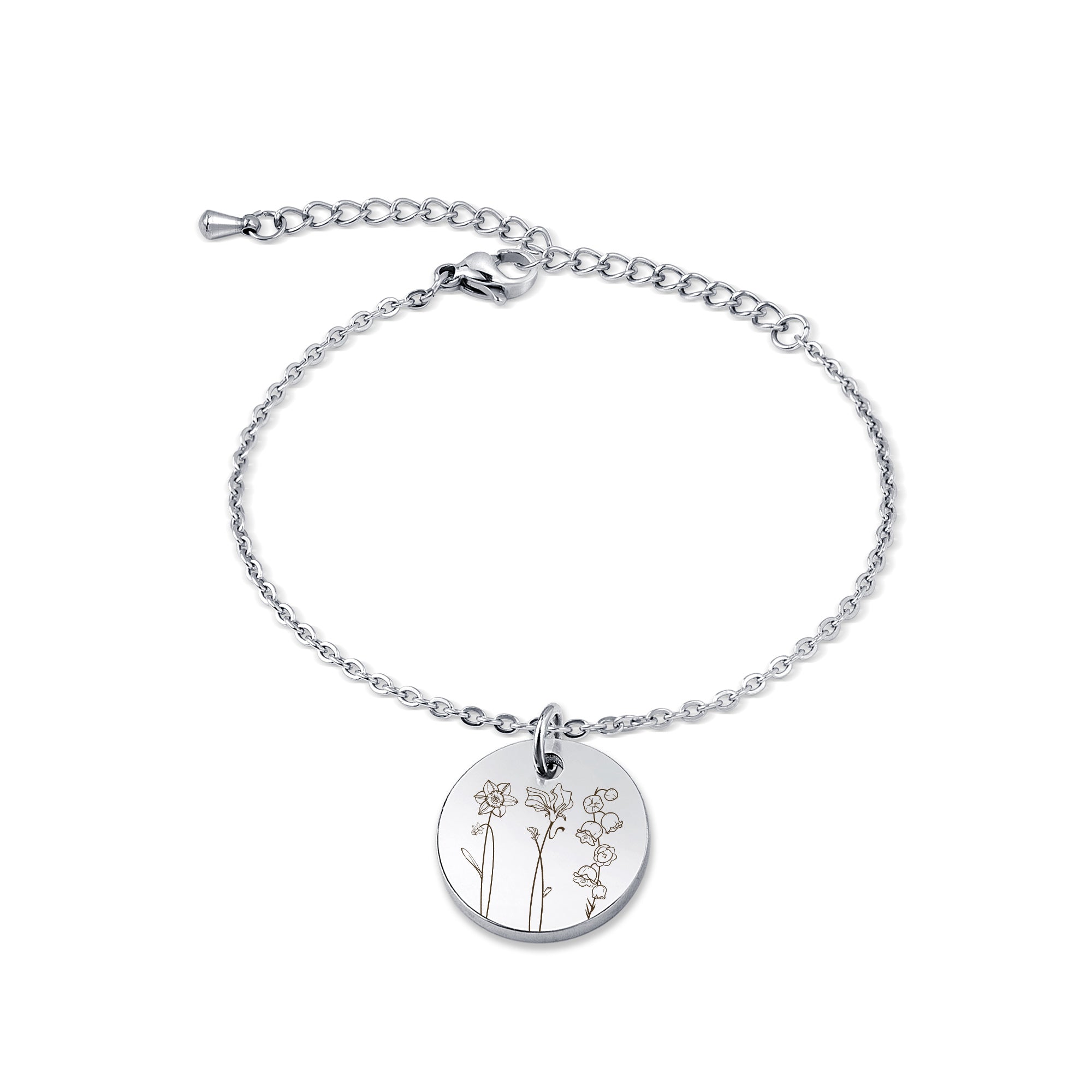Custom Birth Flower Garden Charm Stainless Steel Bracelet