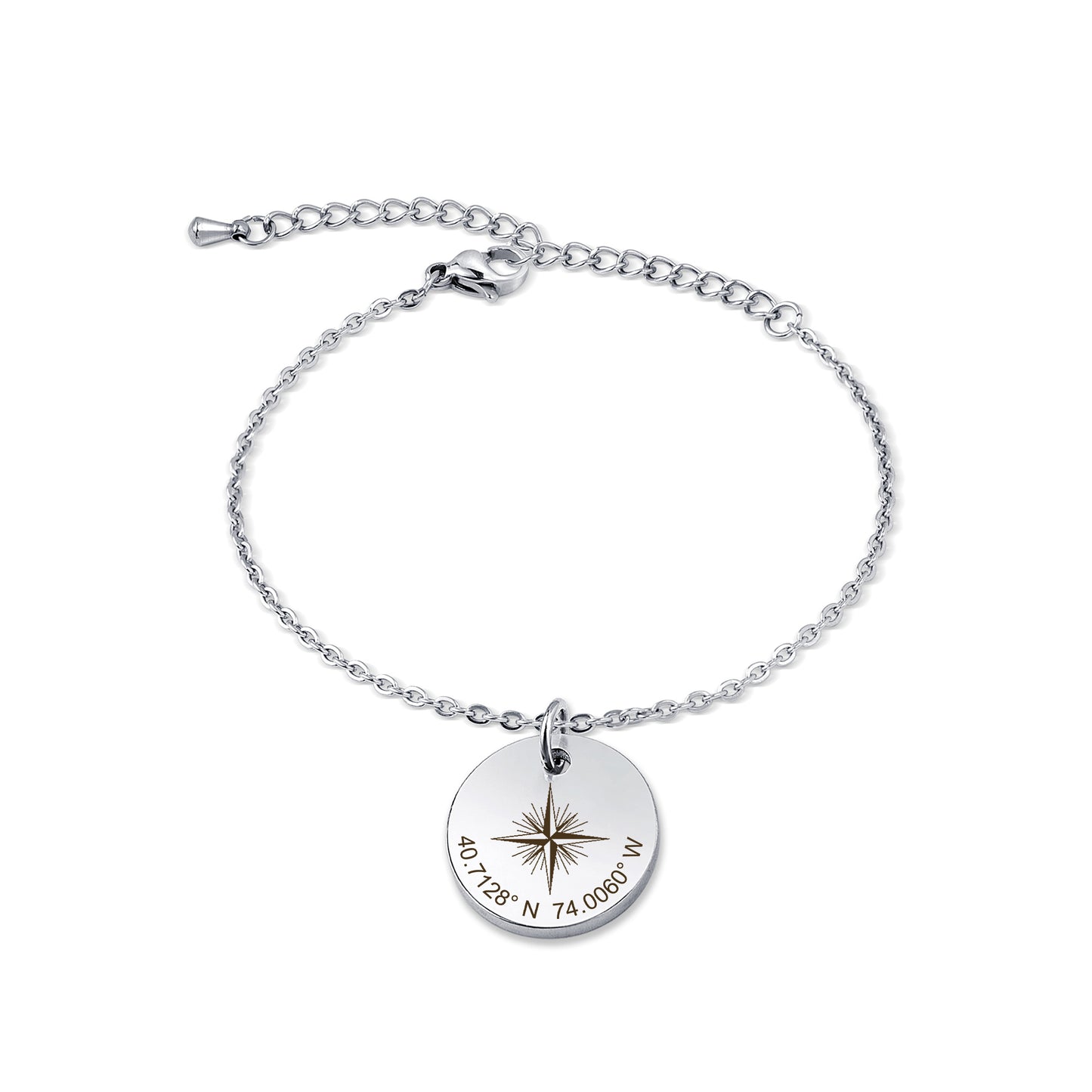 Custom Explorer Compass Charm Stainless Steel Bracelet