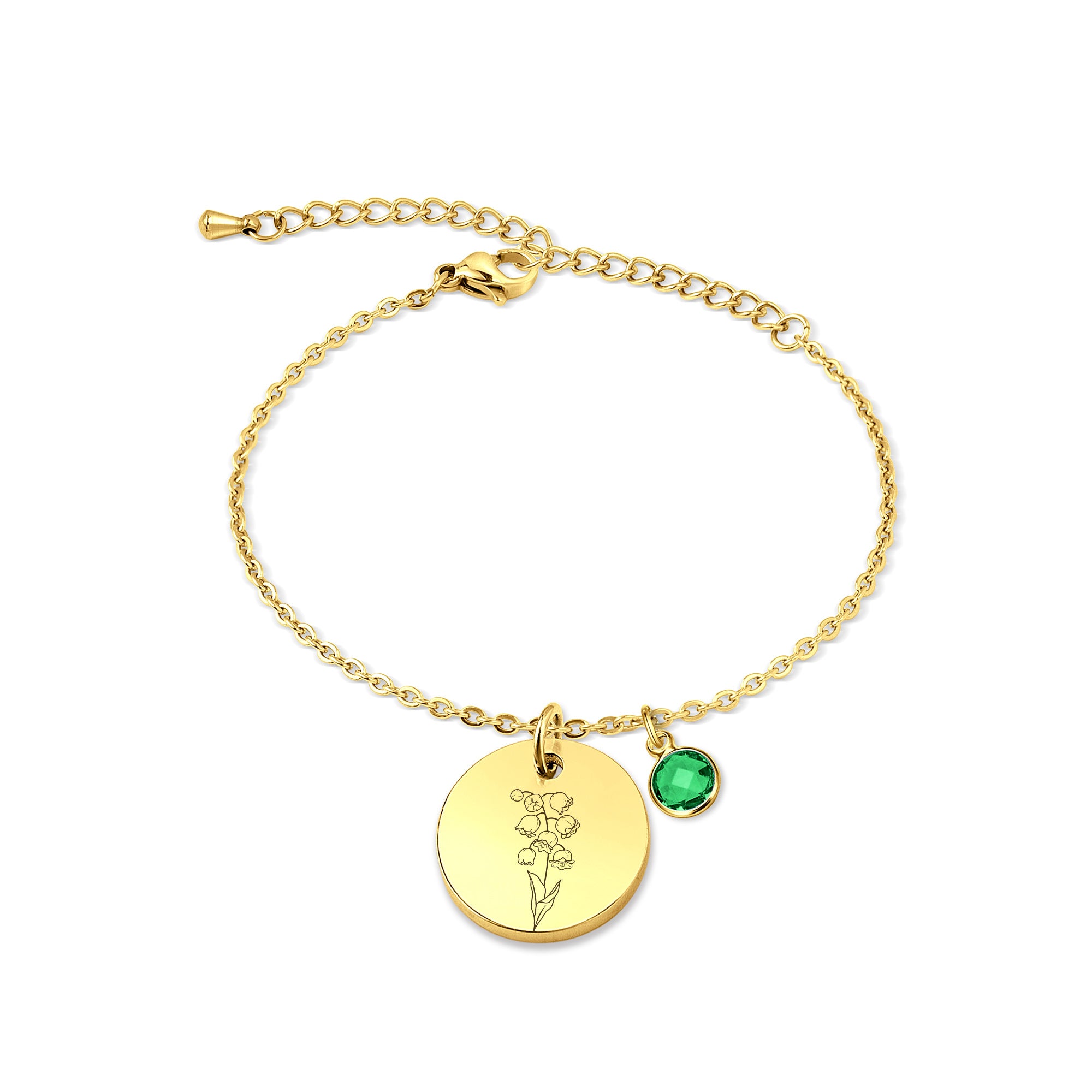 Custom Birth Flower and Birthstone Charm Bracelet