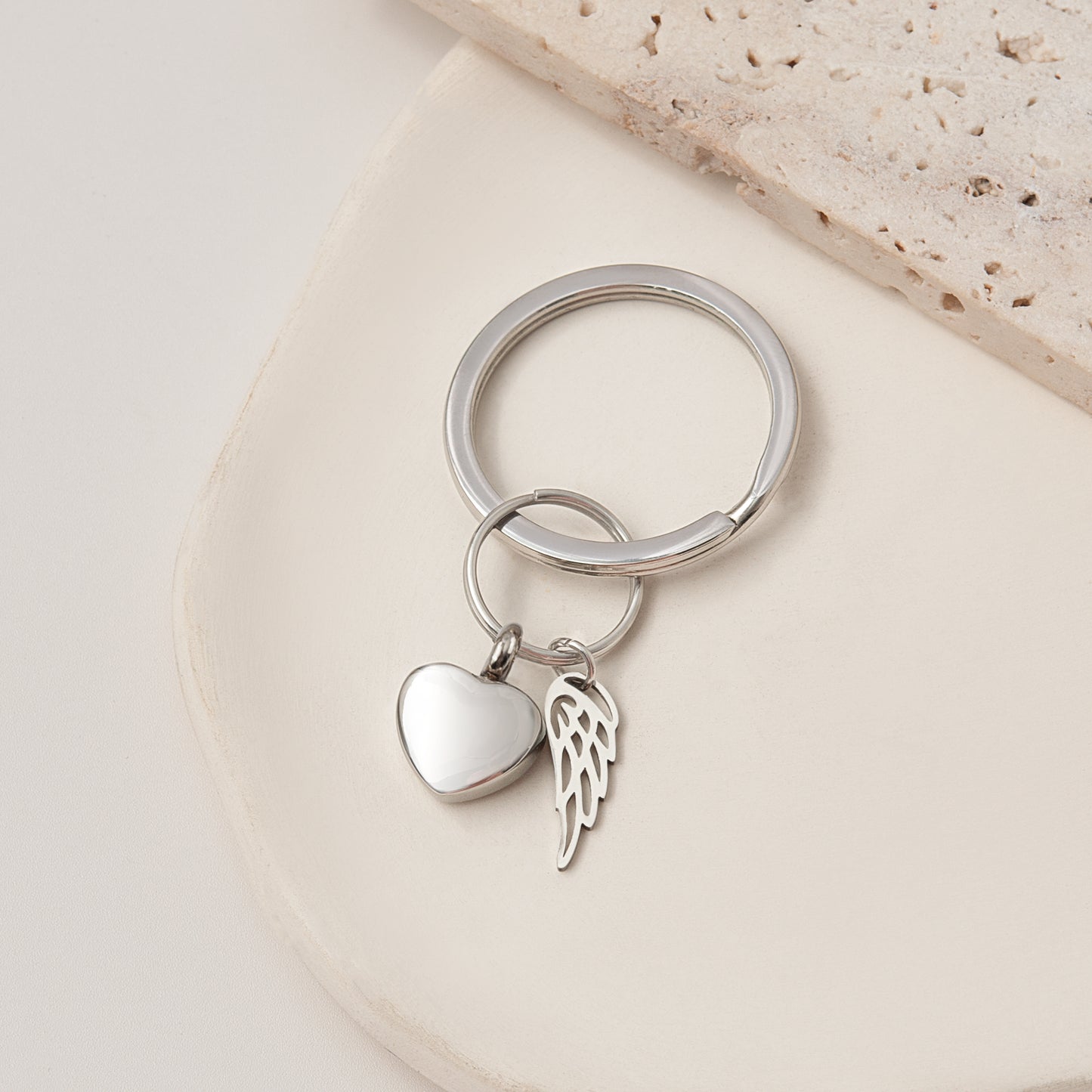 Mini Heart with Angel Wing Charm Memorial Key Chain