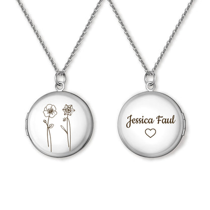 Custom 1-4 Flowers Photo Locket Necklace