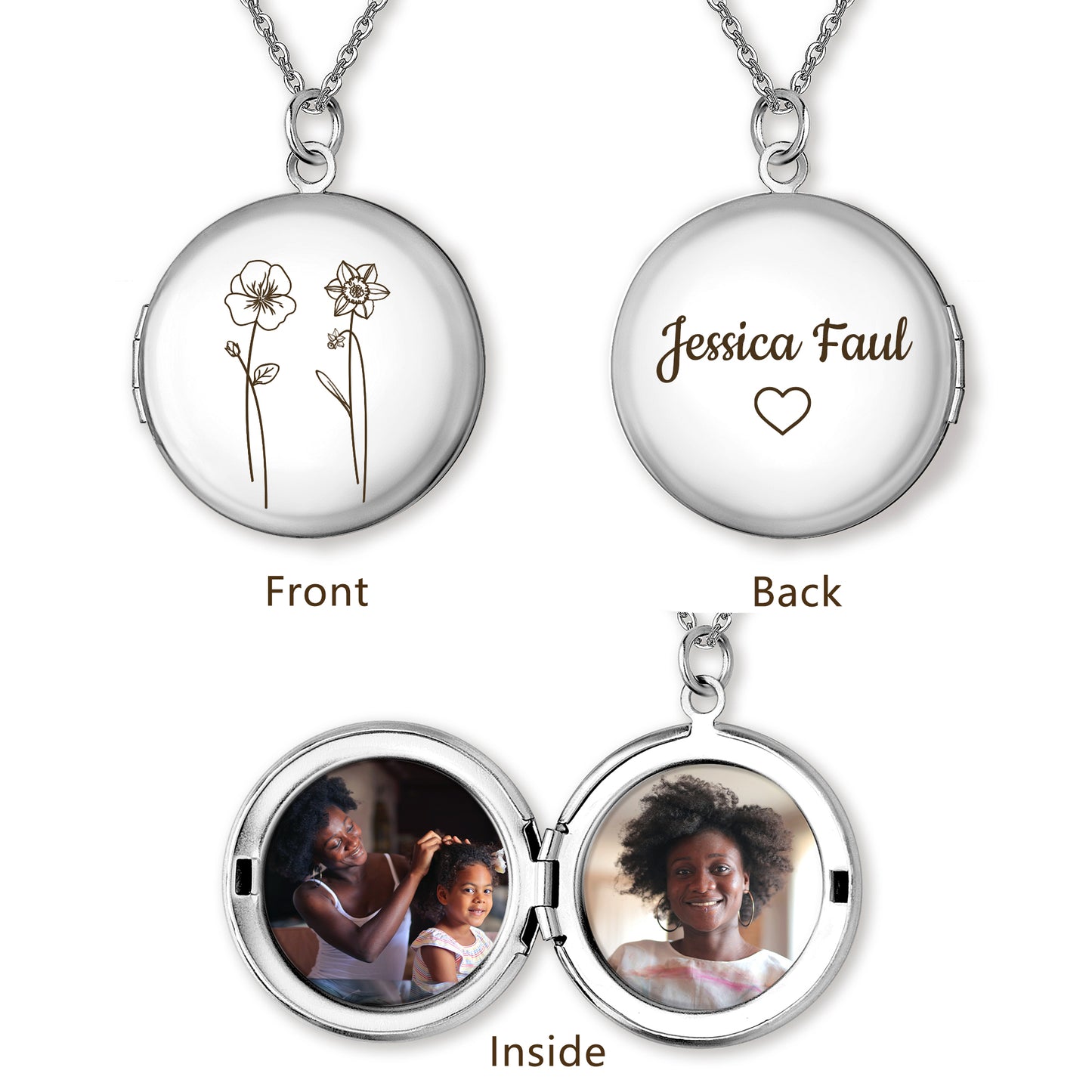 Custom 1-4 Flowers Photo Locket Necklace