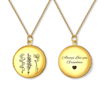 Custom 1-4 Flowers Photo Locket Necklace