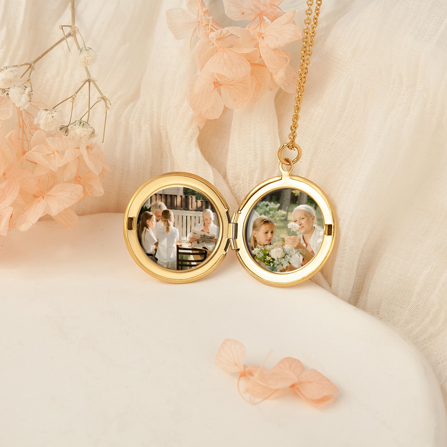 Custom 1-4 Flowers Photo Locket Necklace