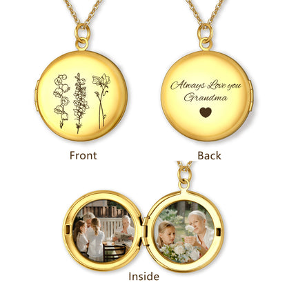 Custom 1-4 Flowers Photo Locket Necklace