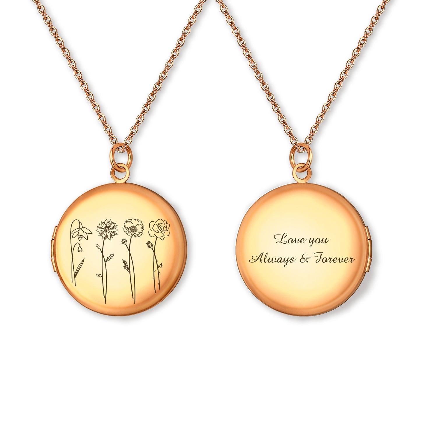 Custom 1-4 Flowers Photo Locket Necklace