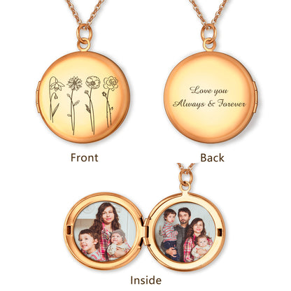 Custom 1-4 Flowers Photo Locket Necklace