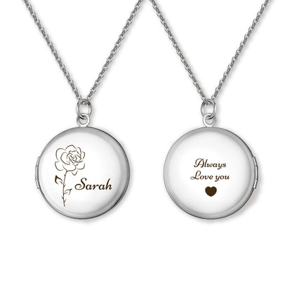 Custom Birth Flower and Name Photo Locket Necklace