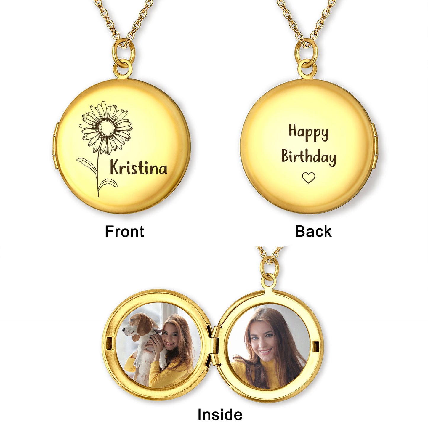 Custom Birth Flower and Name Photo Locket Necklace