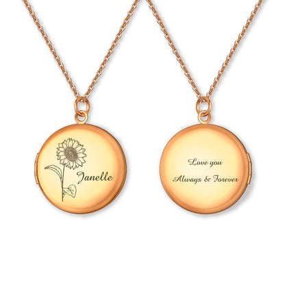 Custom Birth Flower and Name Photo Locket Necklace