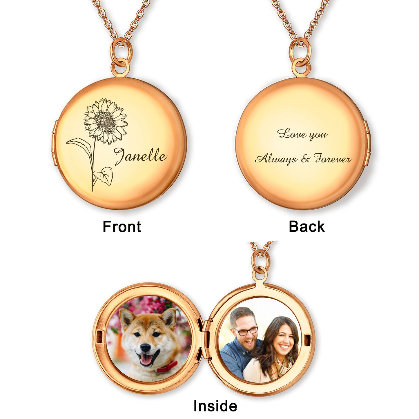 Custom Birth Flower and Name Photo Locket Necklace