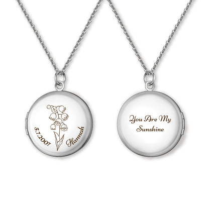 Custom Birth Flower Name and Date Photo Locket Necklace