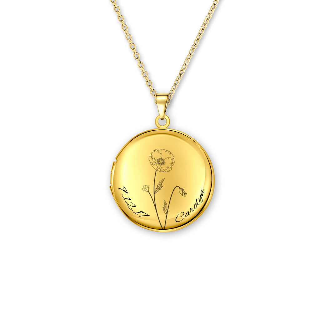 Birth Flower Pet Memorial Photo Locket Necklace