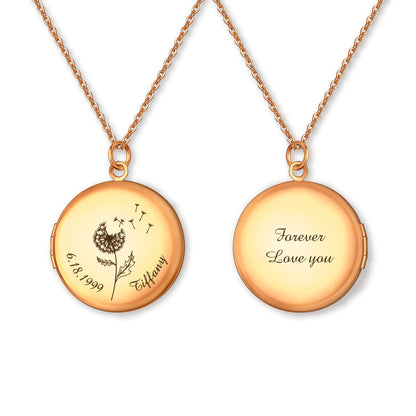 Custom Birth Flower Name and Date Photo Locket Necklace