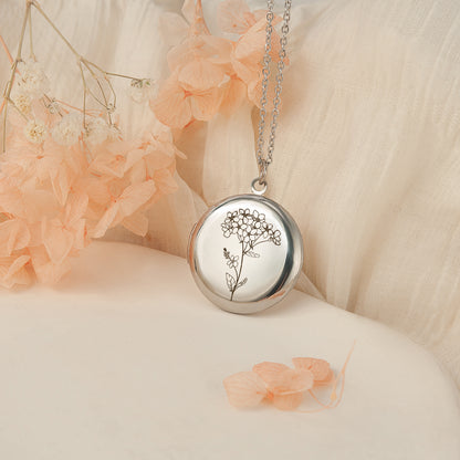 Custom Birth Flower Photo Locket Necklace