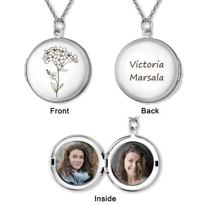 Custom Birth Flower Photo Locket Necklace