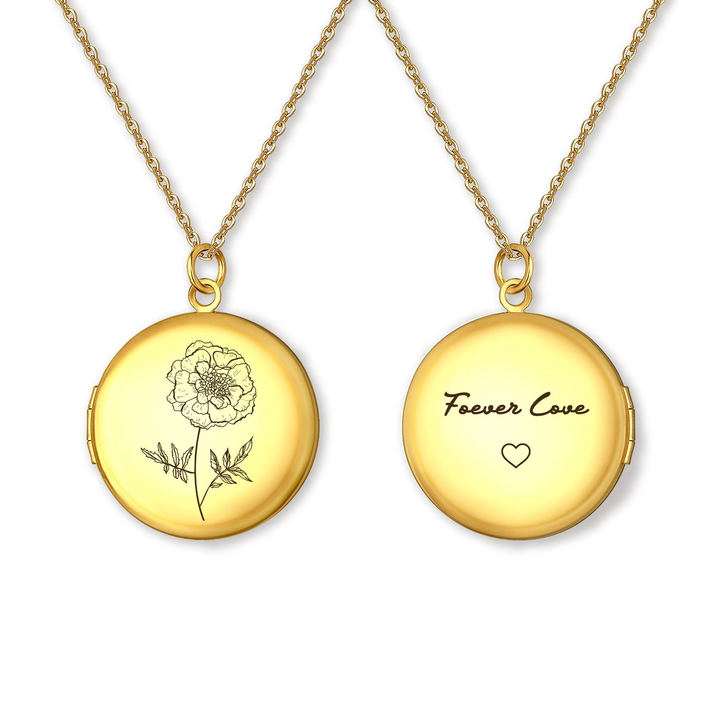 Custom Birth Flower Photo Locket Necklace