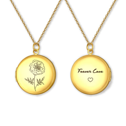 Custom Birth Flower Photo Locket Necklace