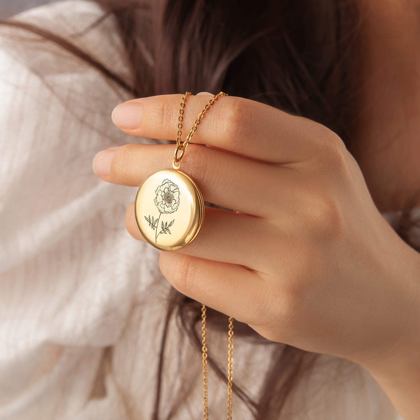 Custom Birth Flower Photo Locket Necklace