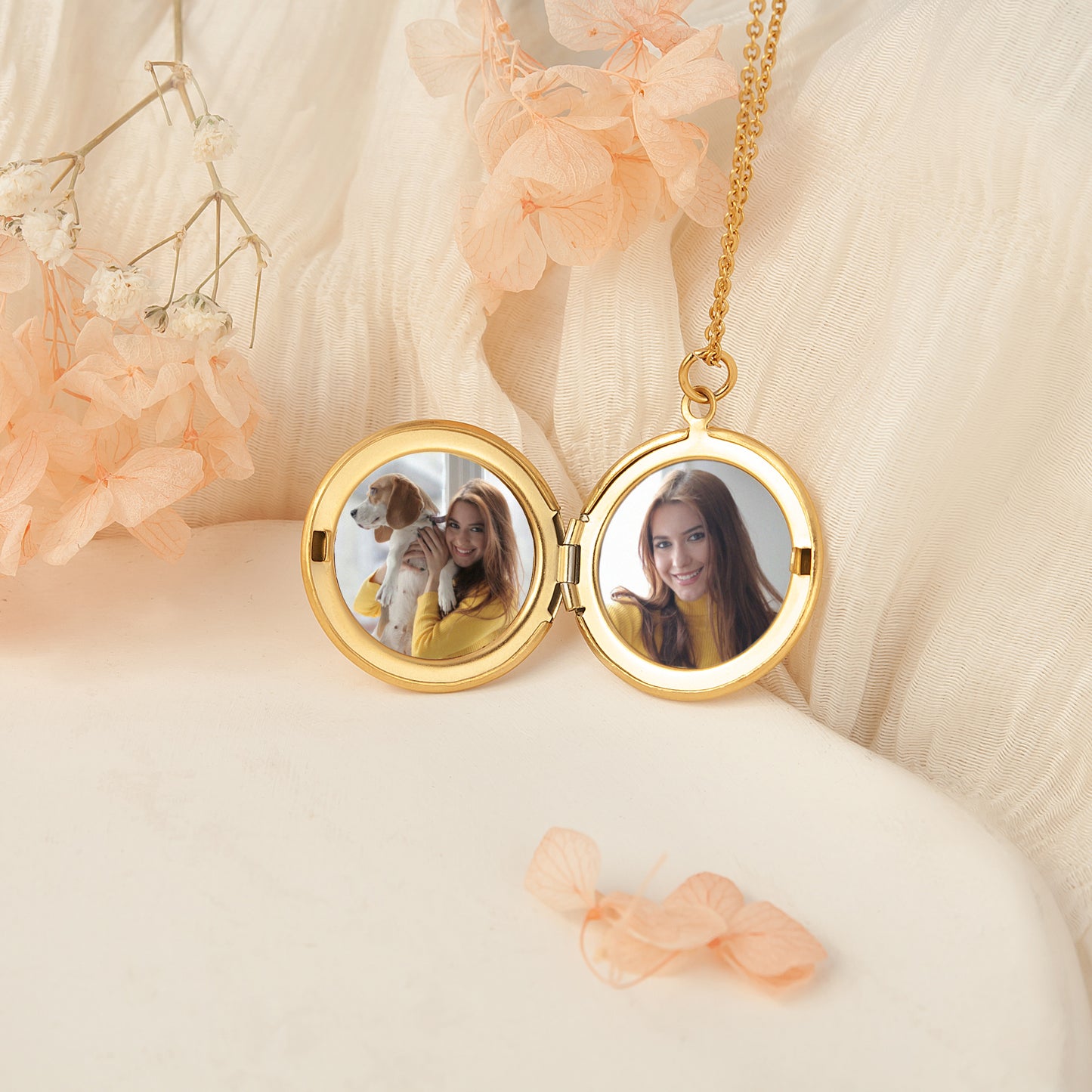 Custom Birth Flower Photo Locket Necklace