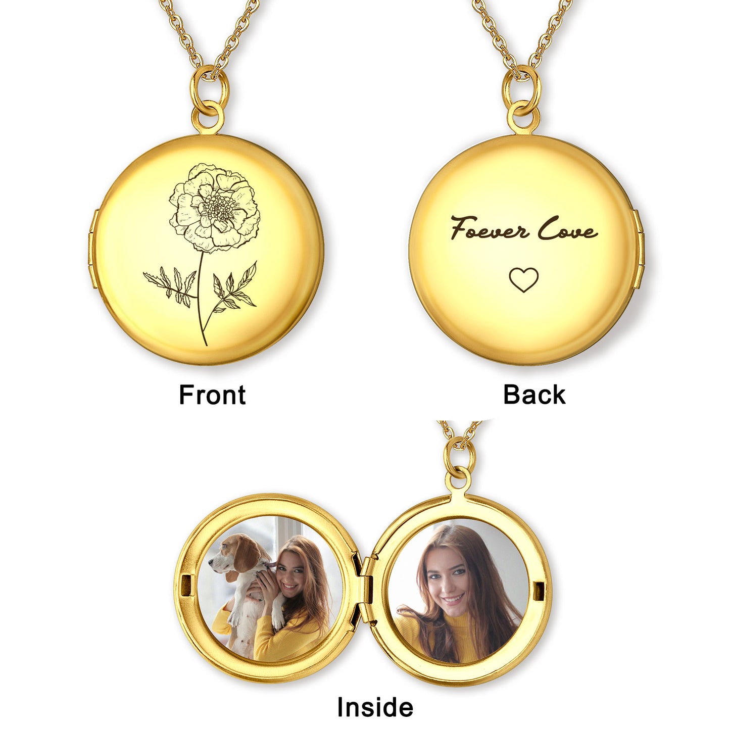 Custom Birth Flower Photo Locket Necklace