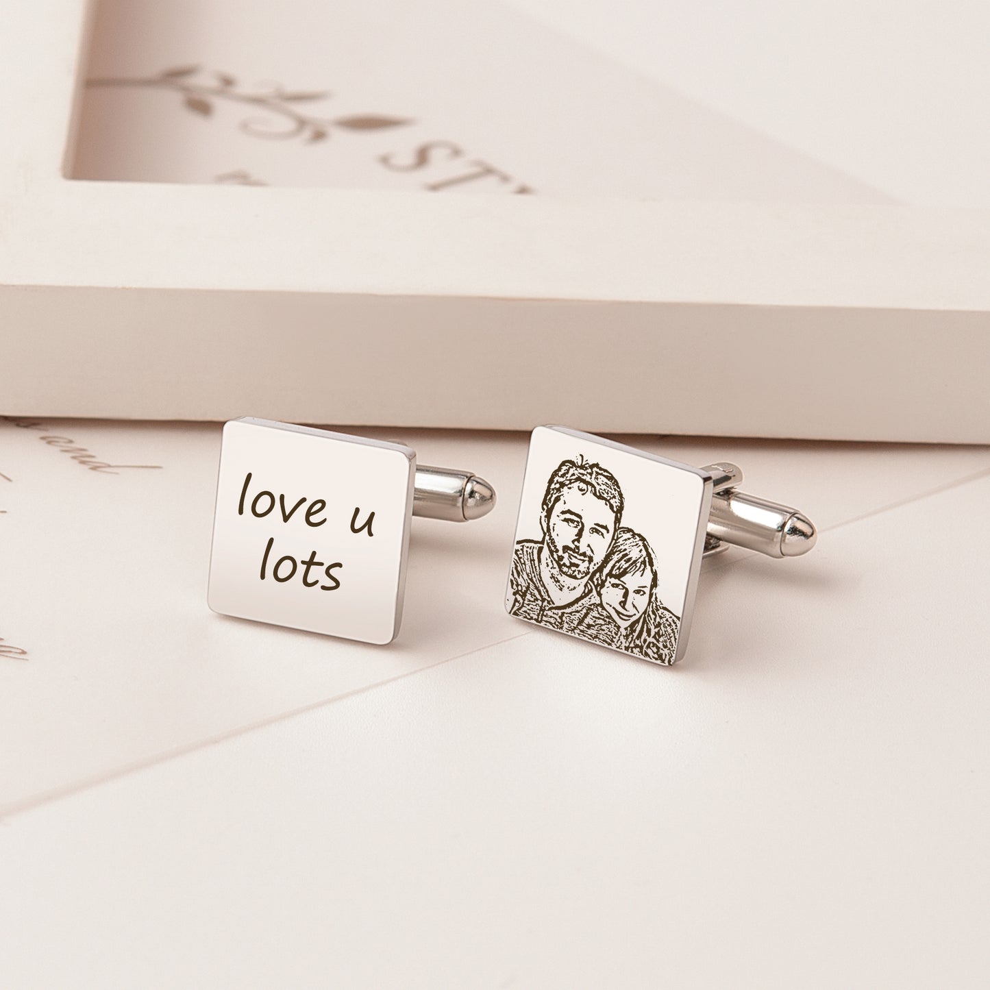 Custom People Portrait Wedding Square Cuff Links