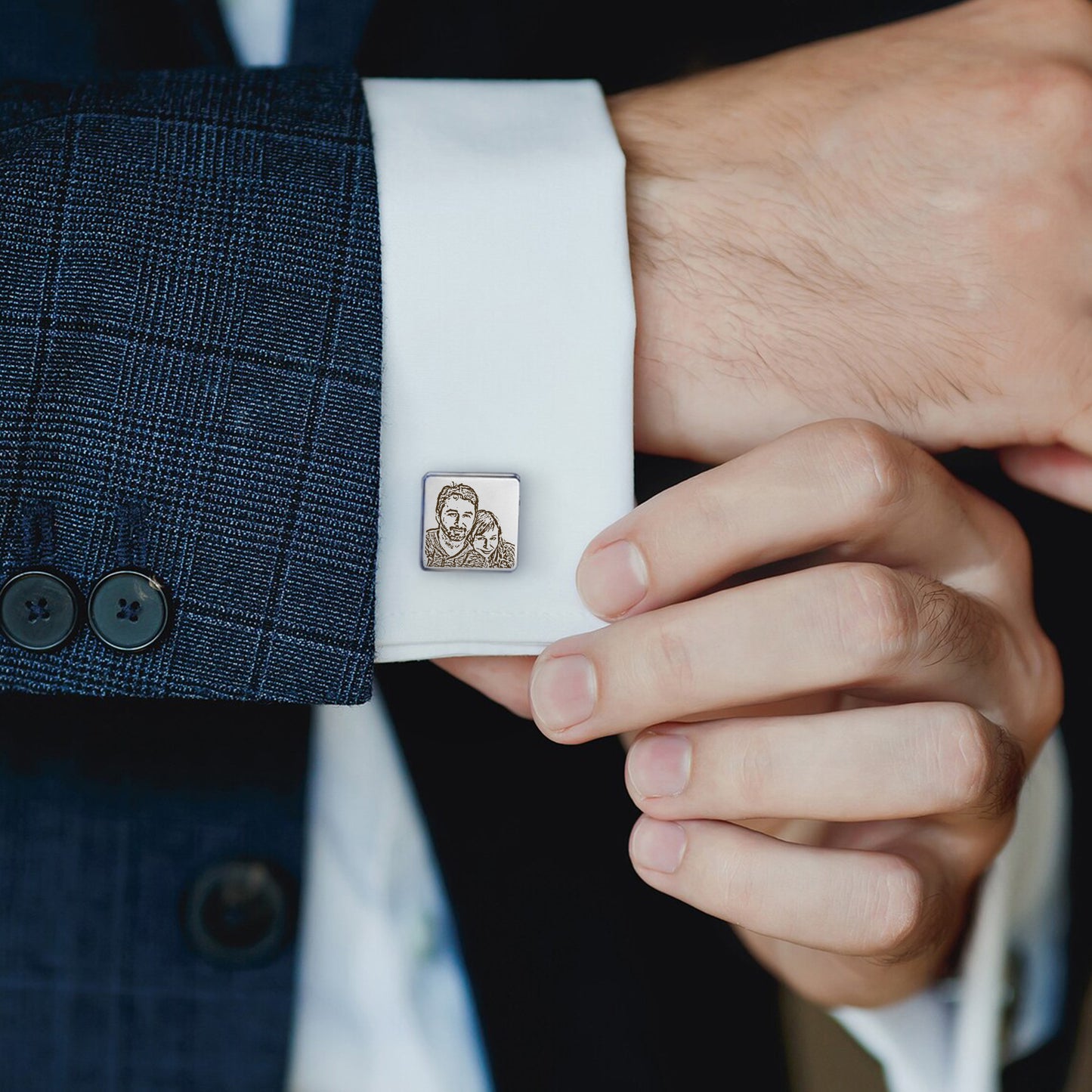 Custom People Portrait Wedding Square Cuff Links