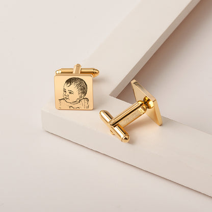 Custom People Portrait Wedding Square Cuff Links