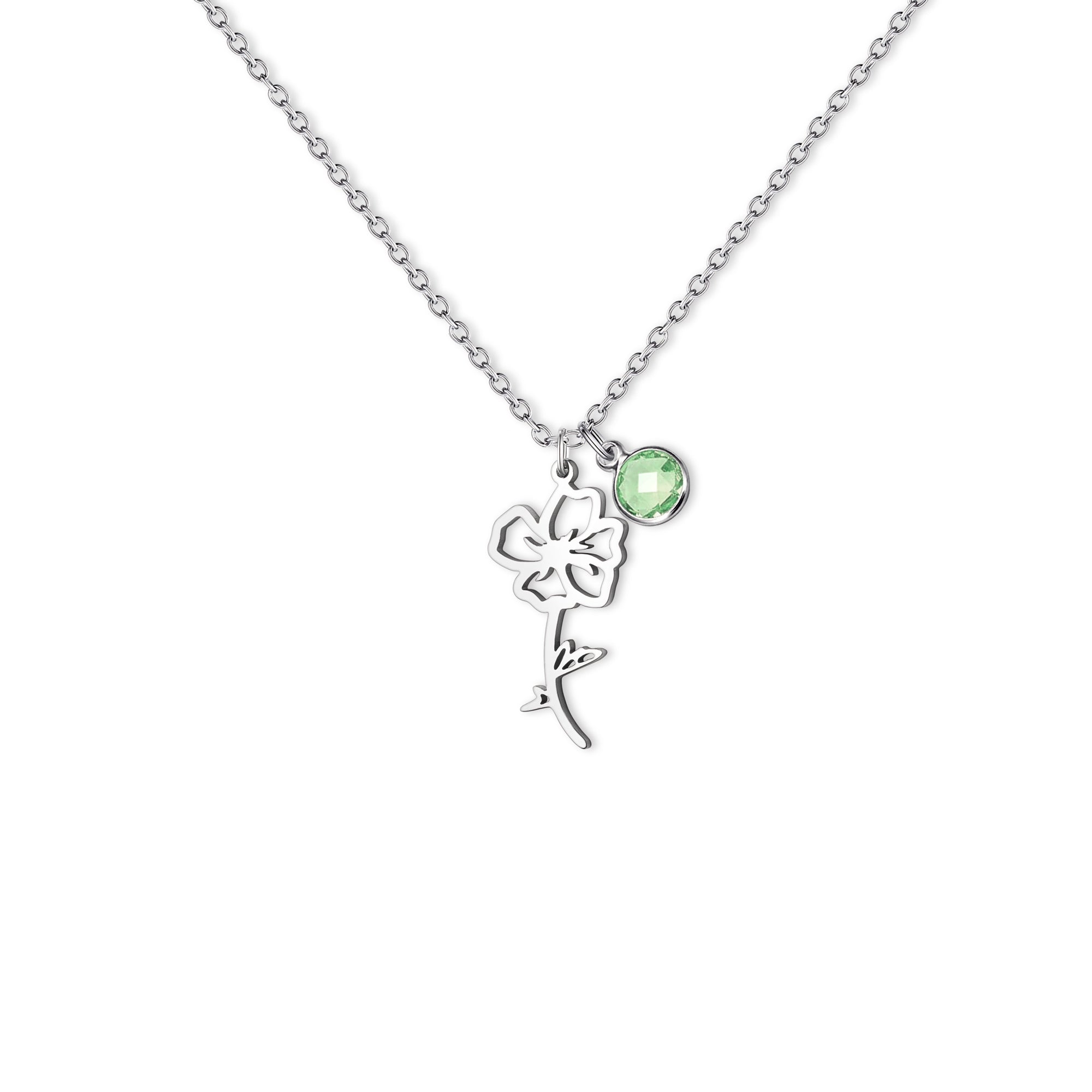 Stainless Steel Birth Flower and Birthstone Charm Necklace