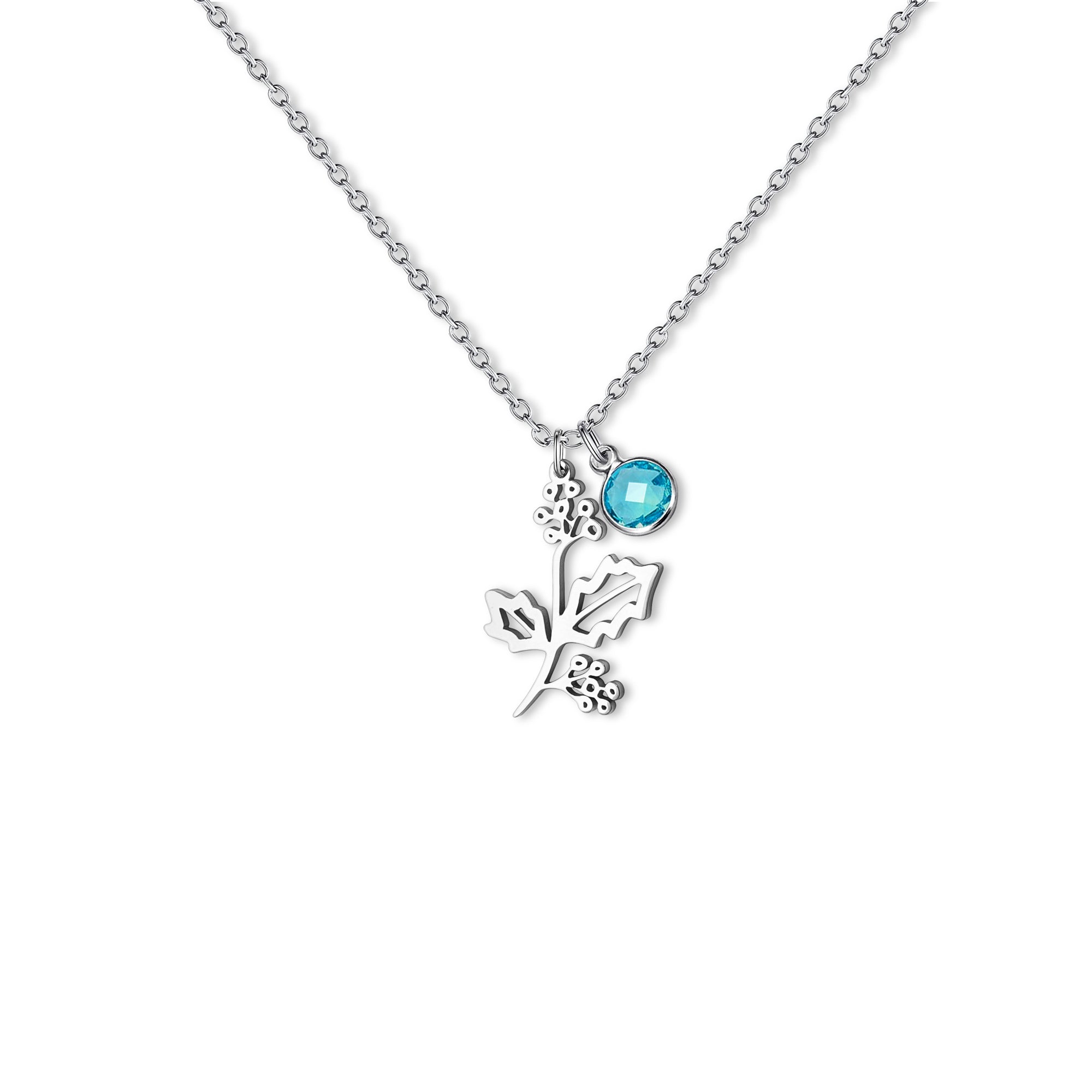 Stainless Steel Birth Flower and Birthstone Charm Necklace