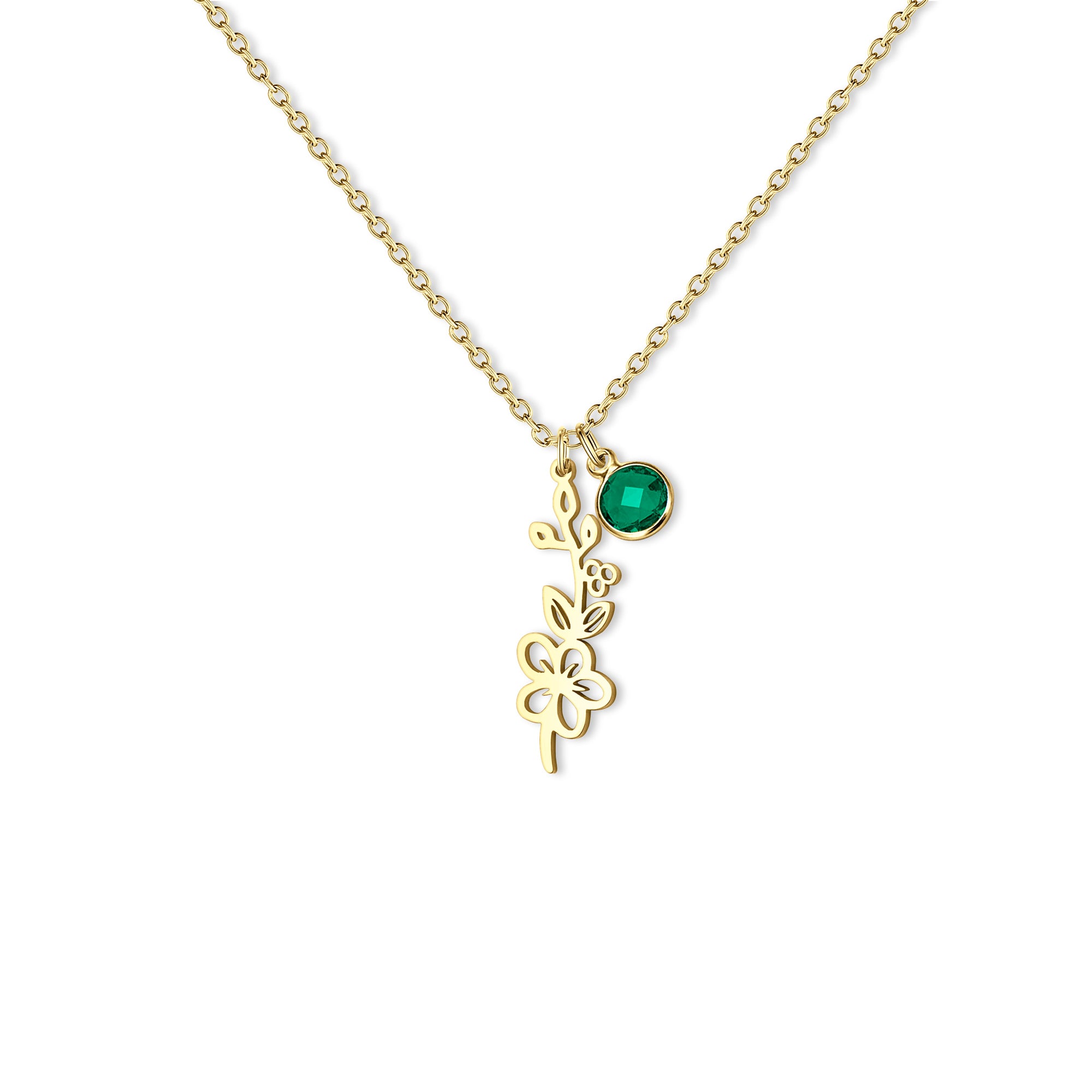 Stainless Steel Birth Flower and Birthstone Charm Necklace
