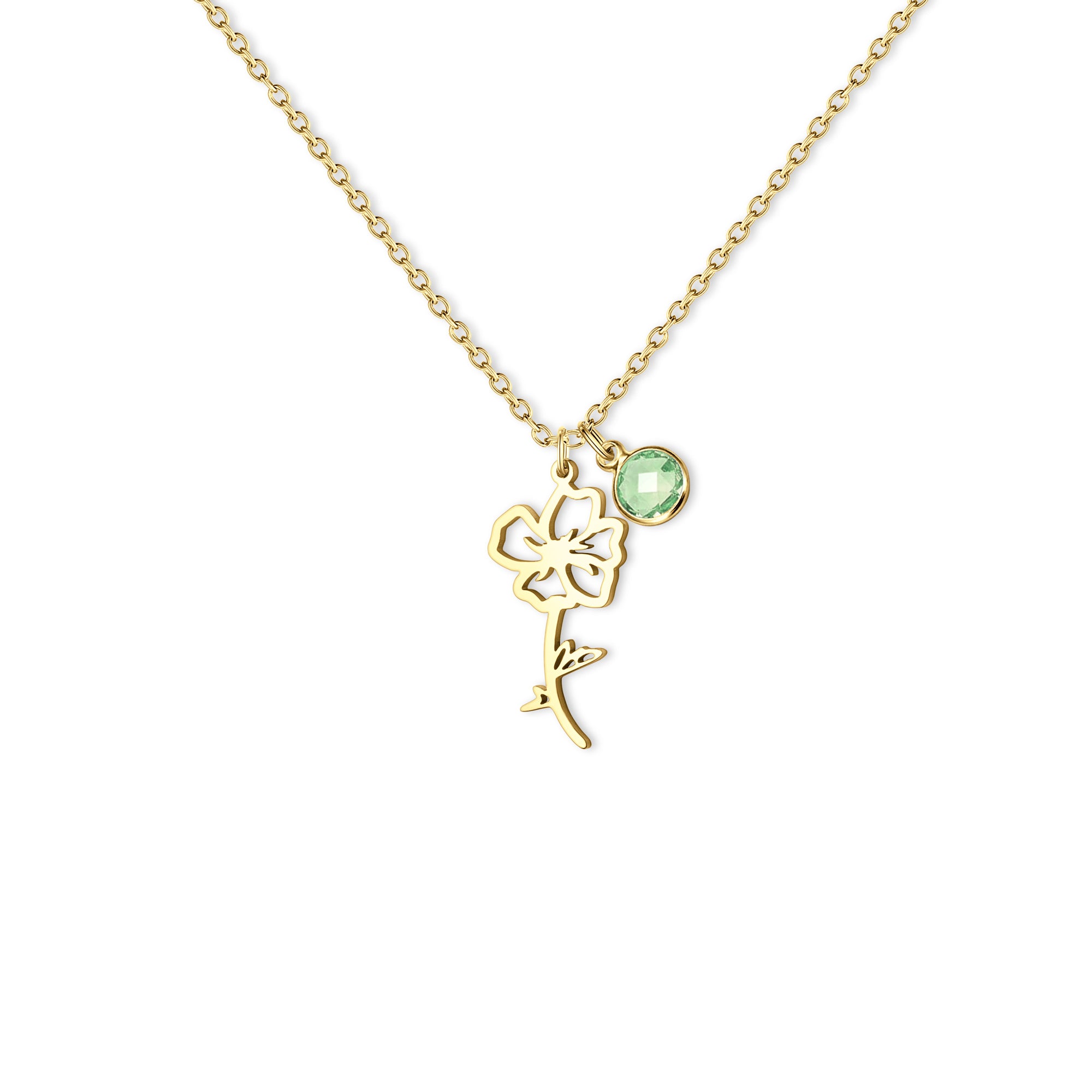 Stainless Steel Birth Flower and Birthstone Charm Necklace
